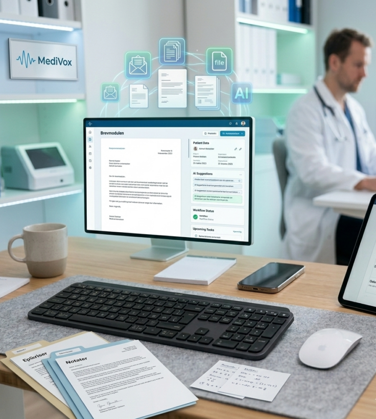 Lege som skriver medisinsk brev med digital støtte i Brevmodulen
