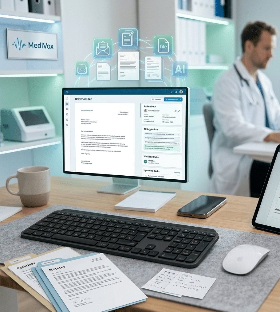 Lege som skriver medisinsk brev med digital støtte i Brevmodulen